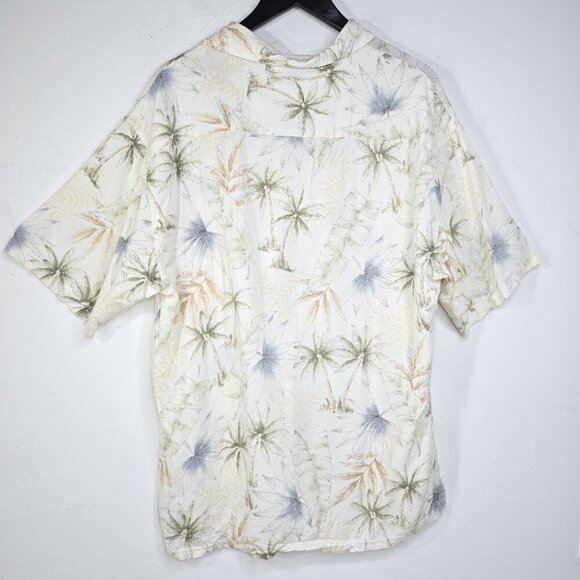 Paradise Collection Oatmeal White Palm Coconut Trees Hawaiian Button Up Shirt - Picture 3 of 6